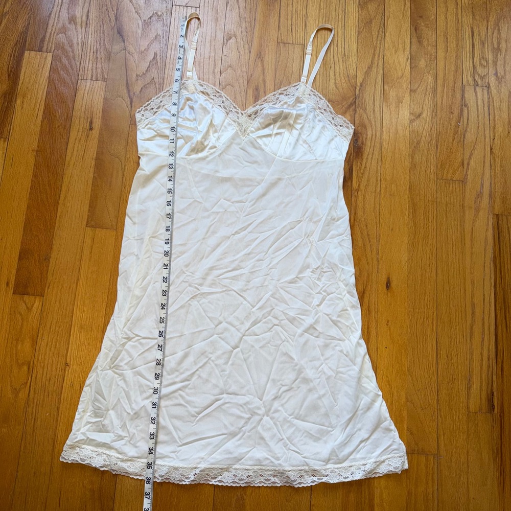 Vintage Ivory Full Slip Dress Lace Trim Adjustable Straps Off White Lingerie 36" - Picture 5 of 8